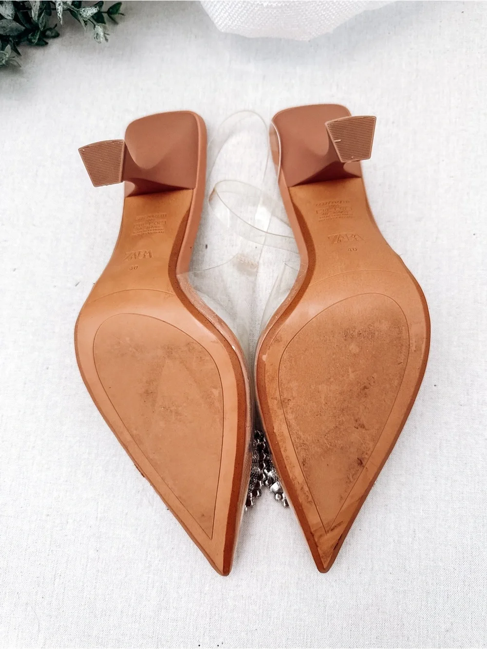 Zara Clear Rhinestone Pointed Toe Kitten Heel Mules Size US 9| EU 40